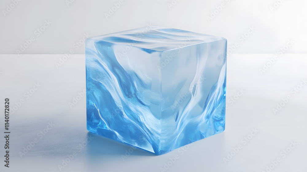 Poster 3d rendered transparent cube graphics with blue colors on a light background. illustration for digit