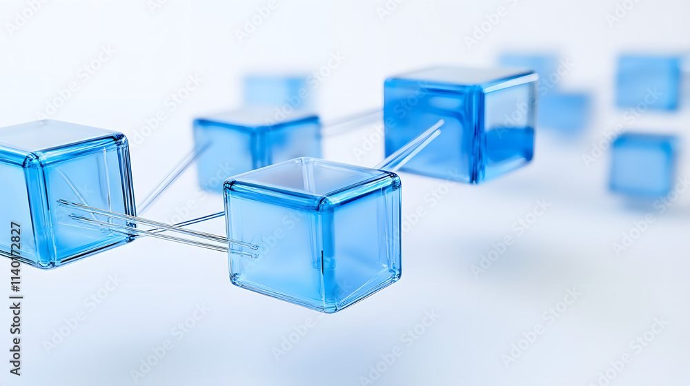 Poster 3d rendered transparent cube graphics with blue colors on a light background. illustration for digit