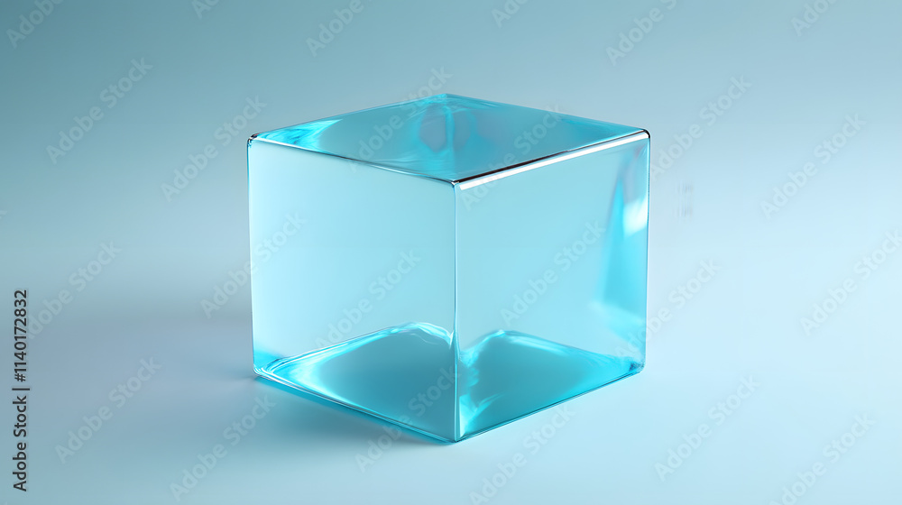 Poster 3d rendered transparent cube graphics with blue colors on a light background. illustration for digit