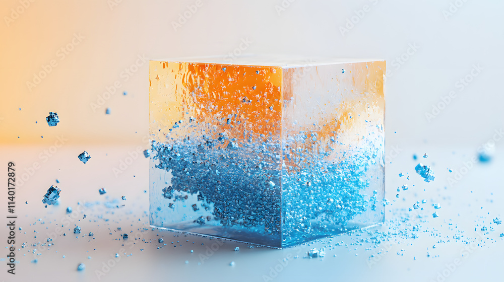 Aufkleber 3d rendered transparent cube graphics with blue colors on a light background. illustration for digit