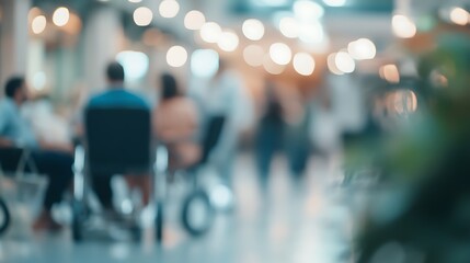 blurry images of patients and medical staff in a clinic or hospital for health care and scientific concepts