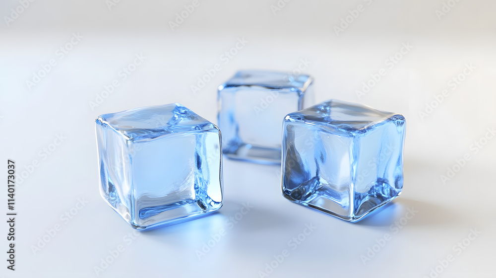 Poster 3d rendered transparent cube graphics with blue colors on a light background. illustration for digit
