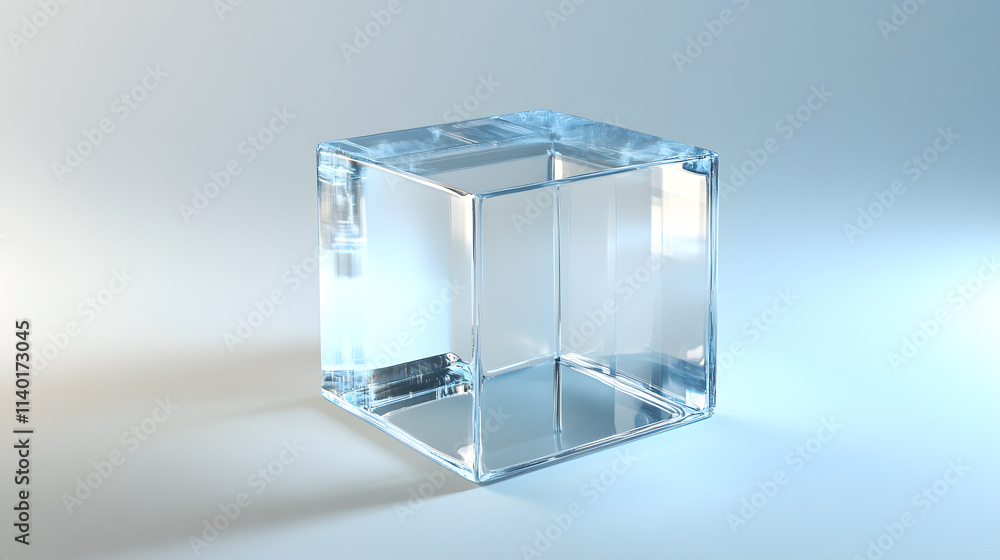 Poster 3d rendered transparent cube graphics with blue colors on a light background. illustration for digit