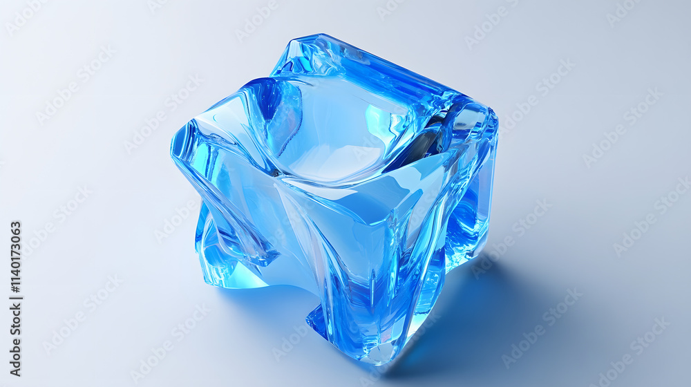 Poster 3d rendered transparent cube graphics with blue colors on a light background. illustration for digit