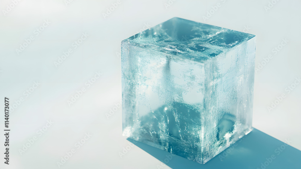 Poster 3d rendered transparent cube graphics with blue colors on a light background. illustration for digit