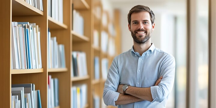 Portrait of a sociologist standing confidently in a university office