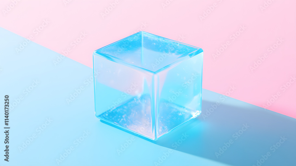 Poster 3d rendered transparent cube graphics with blue colors on a light background. illustration for digit