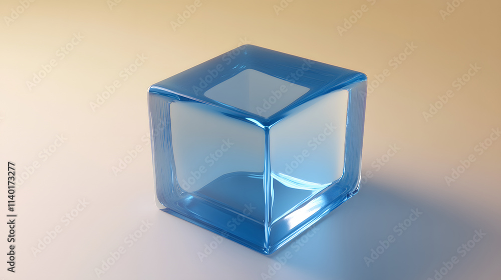 Poster 3d rendered transparent cube graphics with blue colors on a light background. illustration for digit
