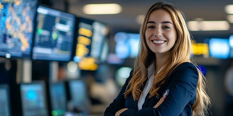 Portrait of a flight dispatcher standing in an airport operations room