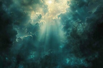 Obraz premium Sunlight streaming through the clouds as the sun sets. Stunning.