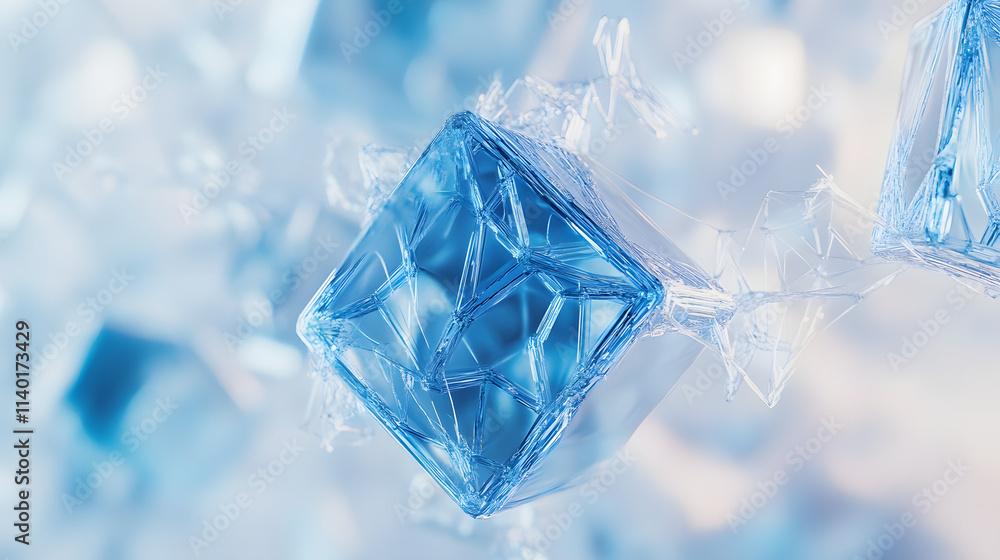 Aufkleber 3d rendered transparent cube graphics with blue colors on a light background. illustration for digit