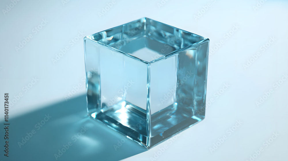 Poster 3d rendered transparent cube graphics with blue colors on a light background. illustration for digit