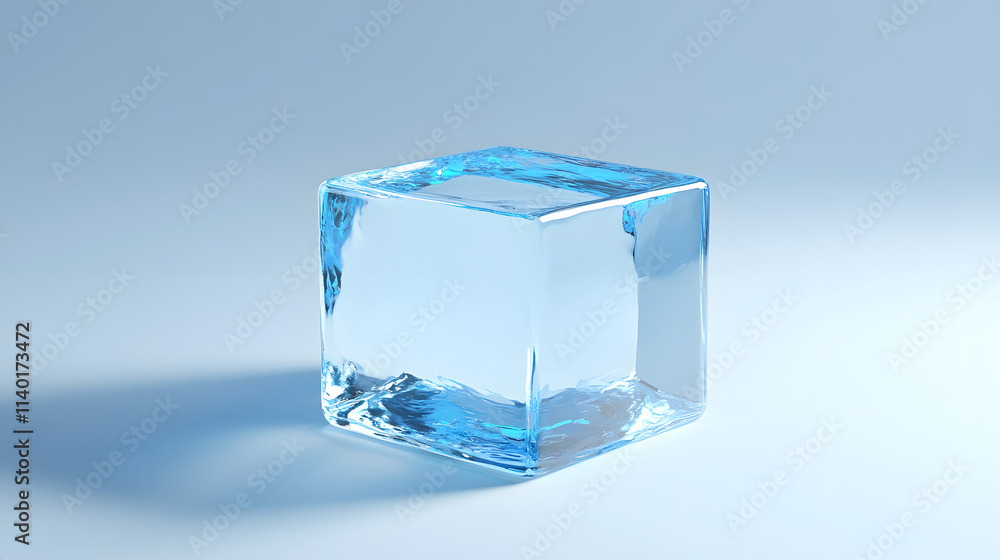 Poster 3d rendered transparent cube graphics with blue colors on a light background. illustration for digit