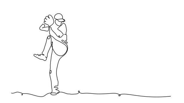 Baseball player pitcher throws the ball, animated illustration. One continuous self drawing line animation, footage of baseball pitcher