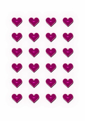 Glossy shiny pink glitter hearts isolated on white background. 3D illustration of minimalistic poster or postcard for Valentine's Day, the day of love. A2 wallpaper