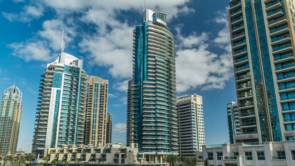 Dubai Marina towers and canal in Dubai timelapse hyperlapse