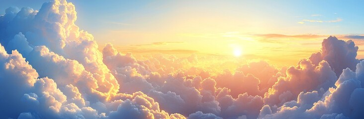 A panoramic image capturing the dramatic sky with clouds at sunrise and sunset.