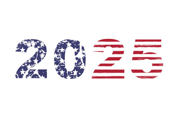 The new year 2025 with the American flag, grunge vintage number 2025 isolated on white background, vector illustration.