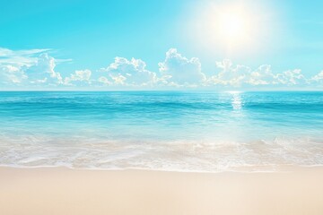 Fototapeta premium The harsh midday sun shines a beam into the shot, giving the peaceful ocean a sparkling effect.