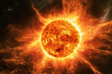Fototapeta premium Lens flare effects can be easily added for overlay designs or screen blending mode to achieve high-quality images. The image showcases an abstract sunburst, digital flare, and iridescent glare on a