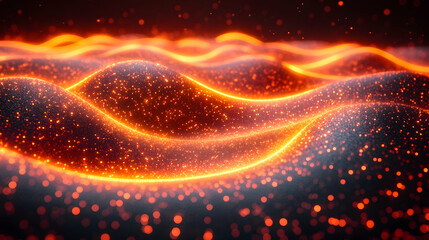 Abstract glowing waves with sparkles in dark background.