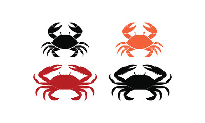 Set of Black and Colorful Crab Silhouette Vector Designs,  coastal art, seafood logos, nature graphics, aquatic symbols, digital artwork, ocean projects, easily editable.