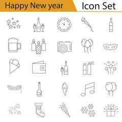 New Years Eve icon set outline icons collection, New year holiday set of web icons in line style. Merry Christmas and Happy New Year icons for web and mobile app. Winter, celebration, party, birthday,