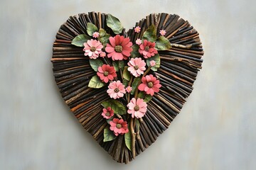 Heart-Shaped Decor with Handcrafted Flowers and Branches
