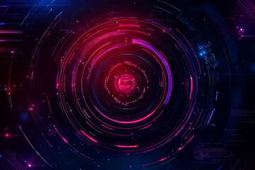 Obraz premium Futuristic digital interface with glowing red and blue circular data visualization