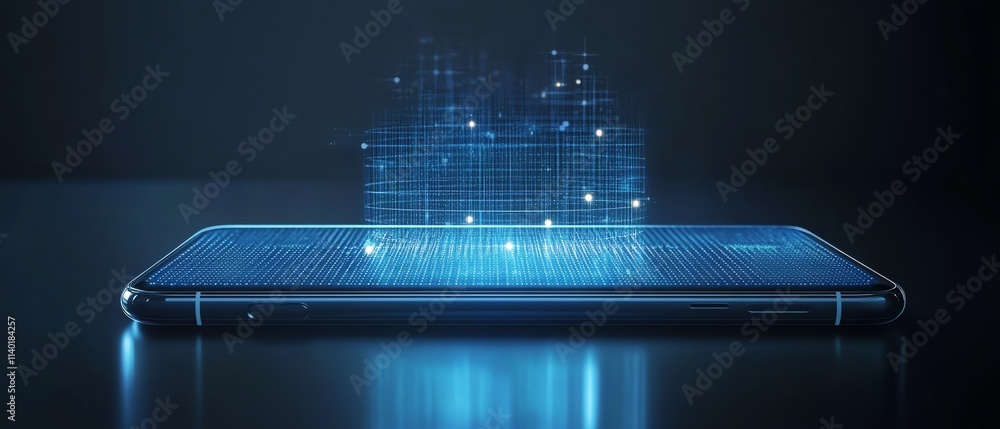 Aufkleber A futuristic phone with a holographic AI assistant projecting from the screen, minimalist design, personalized virtual helper with artificial intelligence technology, highres