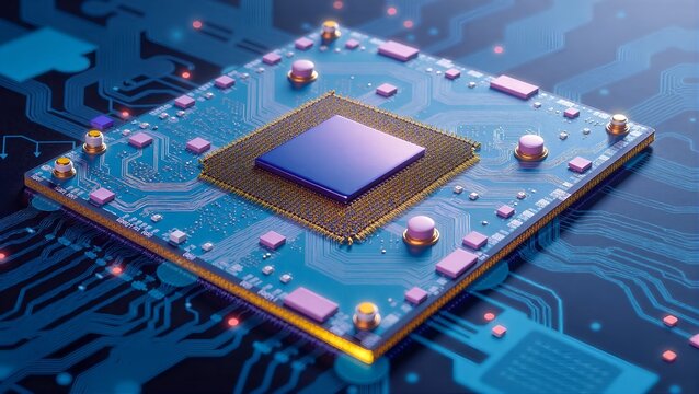 Close-up of a modern CPU, revealing intricate internals for AI and complex computations
