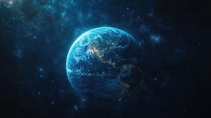 Fototapeta premium Earth at night from space with city lights.