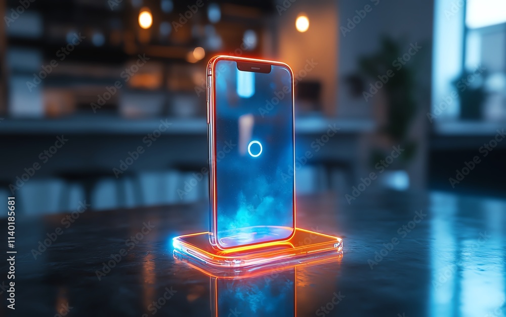 Poster a medium shot of a phone projecting a holographic ai assistant