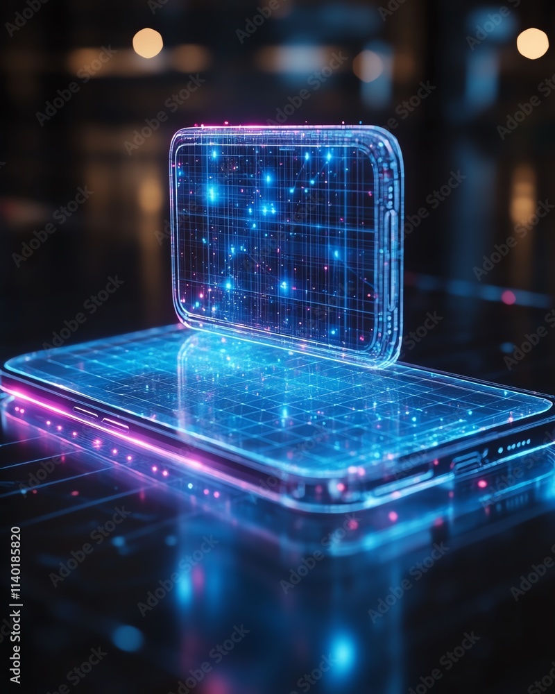 Aufkleber a medium shot of a smartphone with a holographic ai assistant projected above it, blending artificia