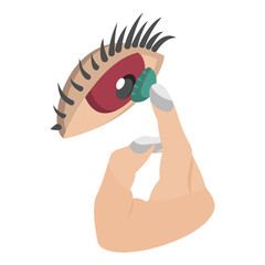 contact lens fitting isometric concept,  optician or vision-correcting devices vector icon design, beauty personal care symbol, cosmetic dermatology sign, body aesthetics stock illustration 