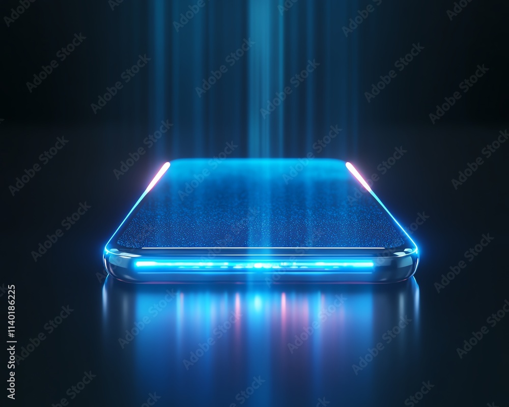 Aufkleber a phone in the center of the image projecting a glowing holographic ai assistant, minimalist design,