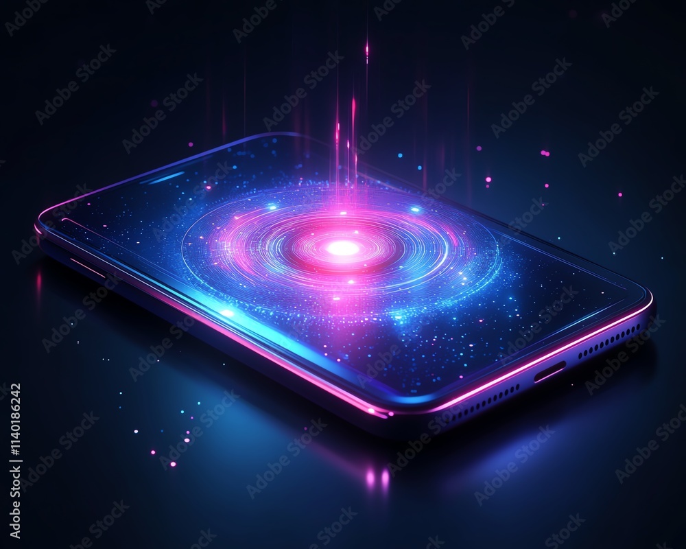 Poster A phone in the center of the image projecting a glowing holographic AI assistant, minimalist design, personalized virtual helper, futuristic technology, highresolution