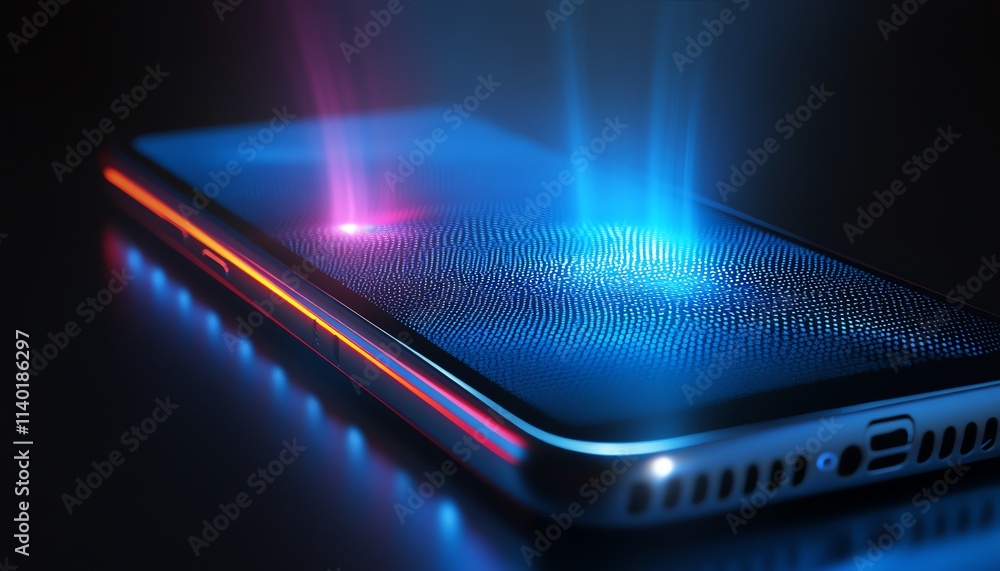 Poster a phone projecting a floating holographic ai assistant, blending advanced ai technology with a clean