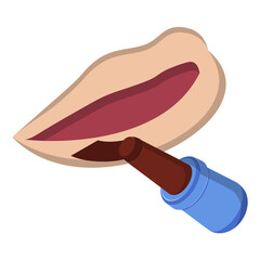 Applying Lipstick on Lips isometric concept, Makeup Artist Studio Logo vector icon design, beauty personal care symbol, cosmetic dermatology sign, body aesthetics stock illustration 