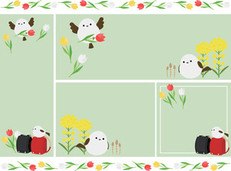 かわいいシマエナガと春の背景4種セット