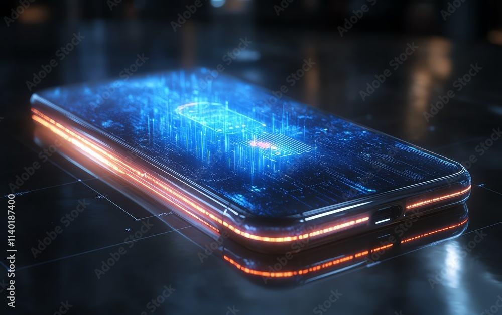 Poster a sleek smartphone projecting a floating holographic ai assistant, blending advanced artificial inte
