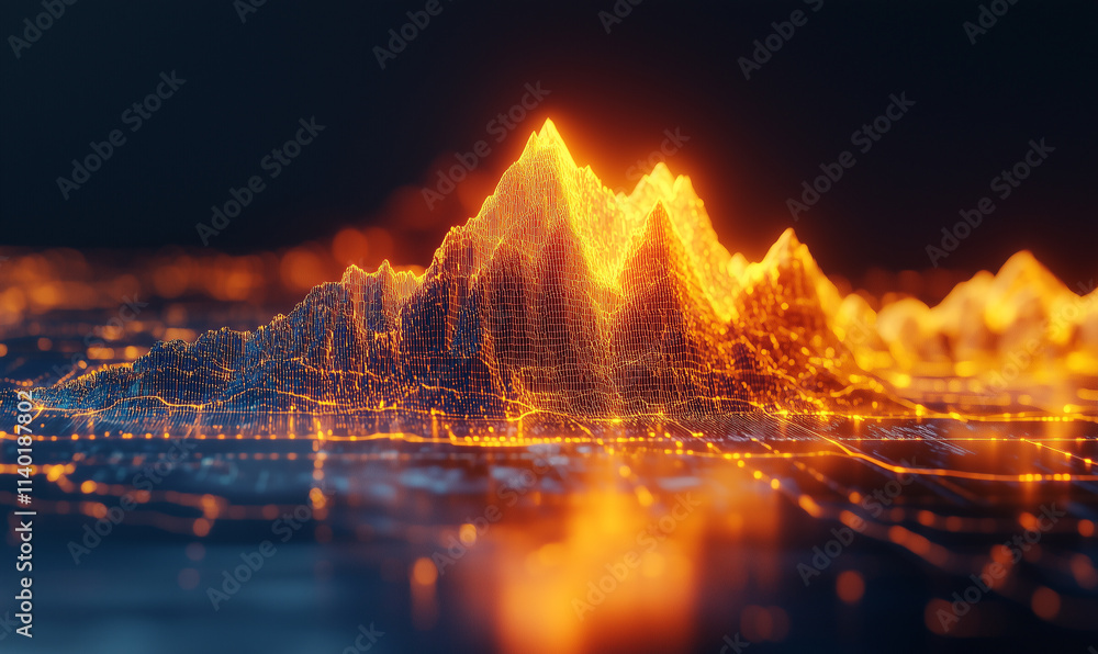 Aufkleber a digital landscape featuring glowing mountains, symbolizing data visualization and analytics in a f
