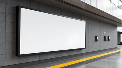 Obraz premium Mockup of a blank billboard on a modern wall with copy space for design