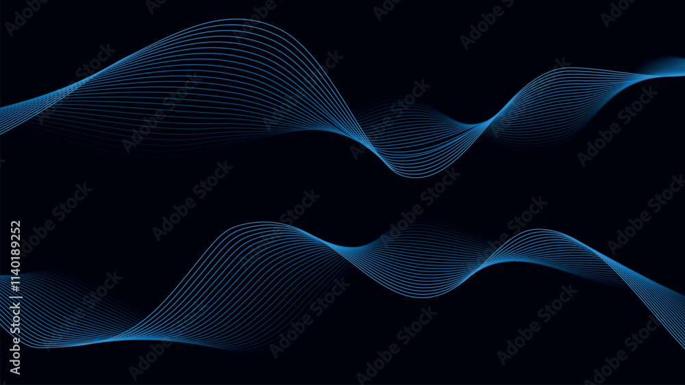 Poster digital dynamic wave of particles and lines. abstract blue futuristic background. big data visualiza