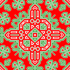 Seamless square pattern red and green. Christmas pattern green and red. Merry Christmas. Happy New Year.