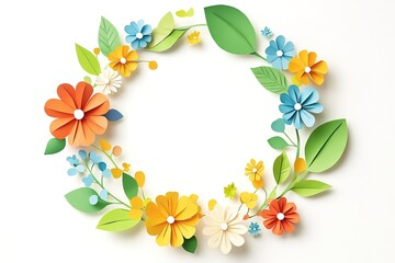 Obraz premium Colorful Paper Flower Wreath on White Background
