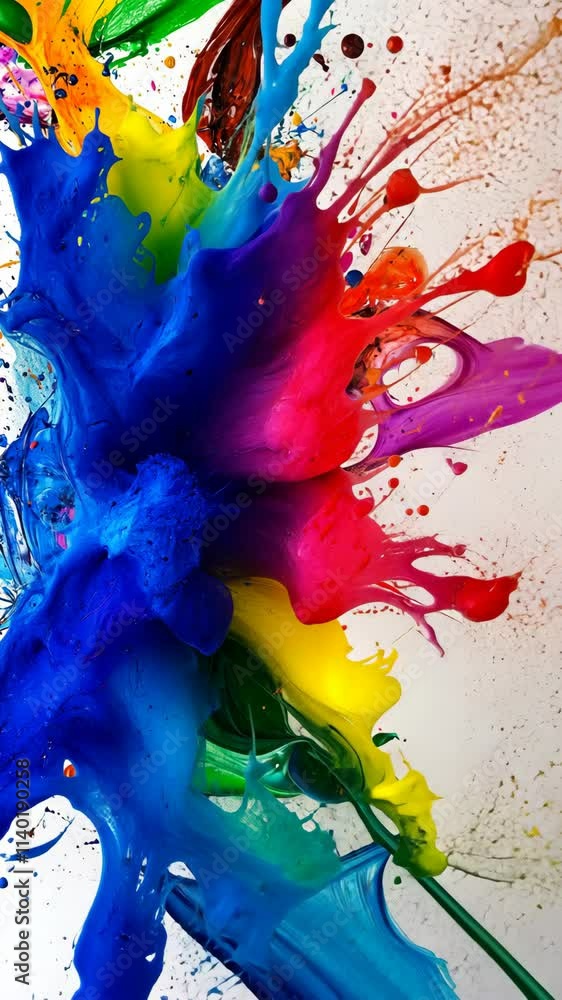 Poster vivid splashes of colorful paint create a dynamic abstract artwork on a white background