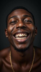 Man Smiling with Gold Grillz on Teeth