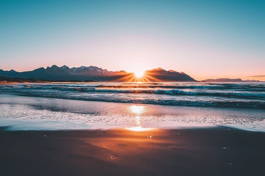 The sunrise illuminates the Sea of Cortez in El Sargento, Baja California Sur, Mexico.