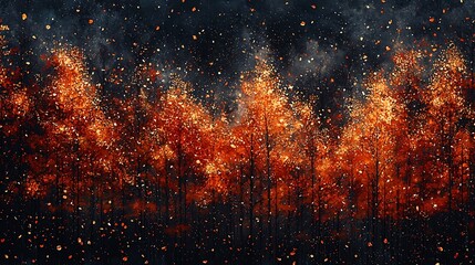Naklejka premium Vibrant Autumn Forest with Cascading Leaves Symbolizing Seasonal Transformation